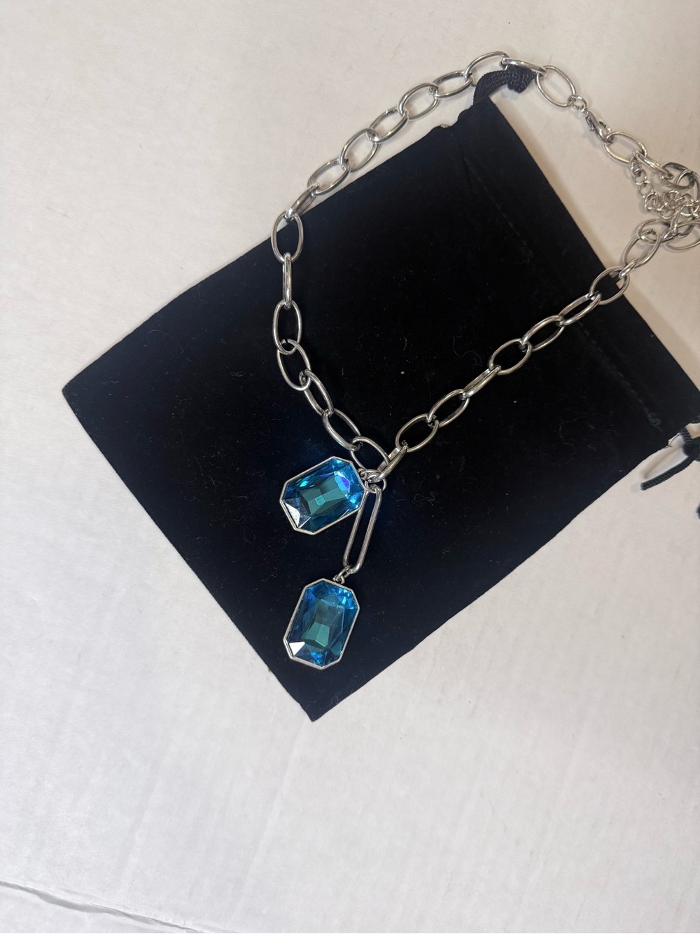 Source Unknown Silver Necklace with Blue Gemstone Drops